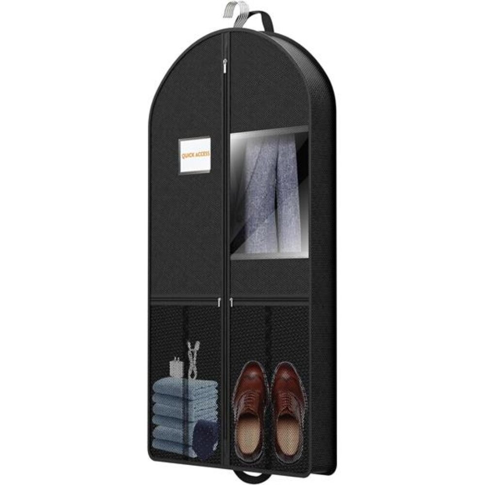 Men Suit Garment Bag Travel Foldable Clothes Coat Jacket Tuxedo Shirt Black